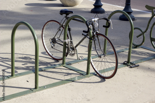 Single Locked Black Road Bicycle 
