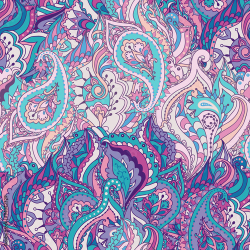 Floral paisley vector colorful ornate seamless pattern. Seamless pattern can be used for wallpapers, pattern fills, web page backgrounds, surface textures.