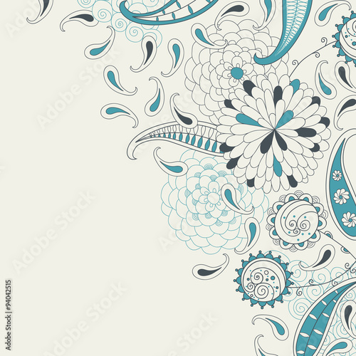 Stock vector card with abstract flowers and paisley in retro style.