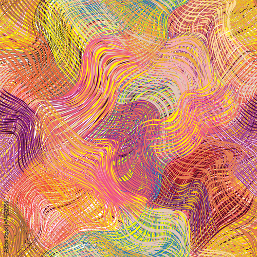 Grunge striped wavy diagonal rainbow seamless pattern