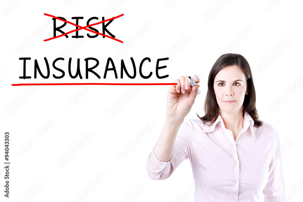 Businesswoman choosing Insurance instead of Risk. Businesswoman choosing Insurance instead of Risk.