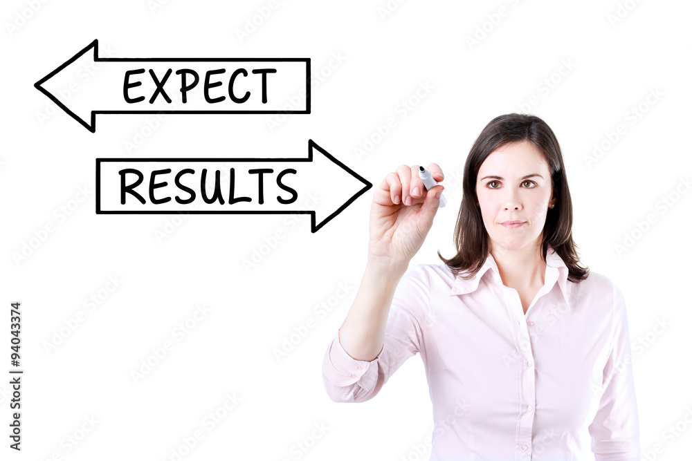 Businesswoman drawing a Results and Expectations concept on the virtual screen.