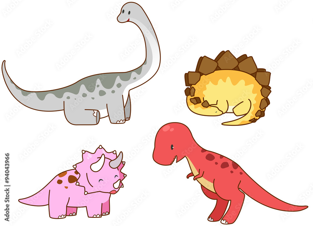 Cartoon dinosaur Triceratops, Tyrannosaurus (t-rex), Stegosaurus,  brontosaurus, Diplodocus icon collection set, create by vector Stock Vector  | Adobe Stock