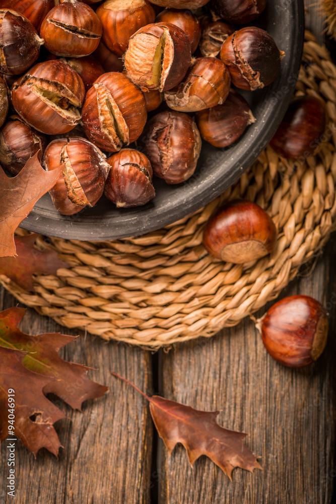 Roasted chestnuts and leaves Roasted chestnuts and leaves