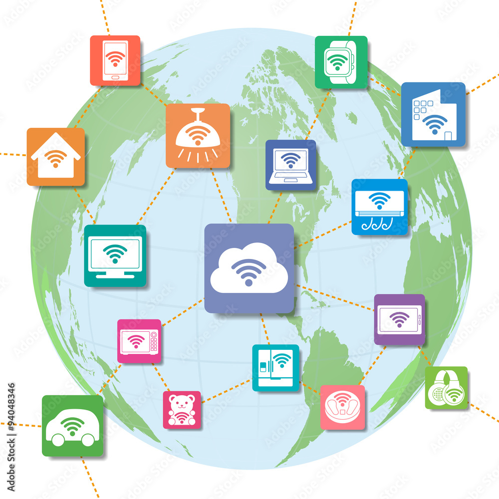 Internet of Things icons on the earth