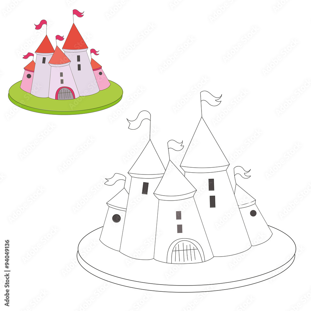 Educational game coloring book cartoon castle Stock Vector | Adobe Stock