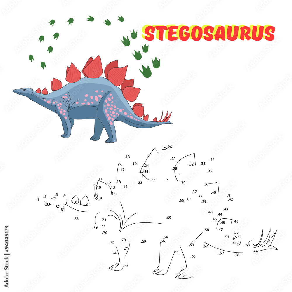 Educational game connect the dots to draw dinosaur Stock Vector | Adobe ...