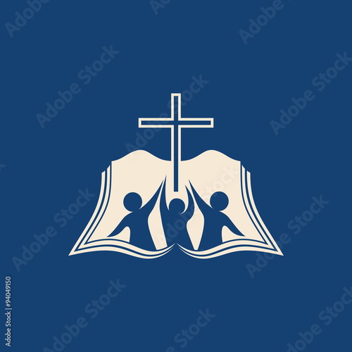 Church logo. Membership, bible, fellowship, people, silhouettes, cross, icon, symbol