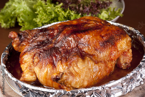 Fotografie Roasted Boneless Capon in Baking Tin