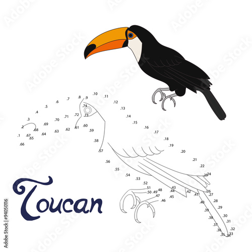 Educational game connect dots to draw toucan bird