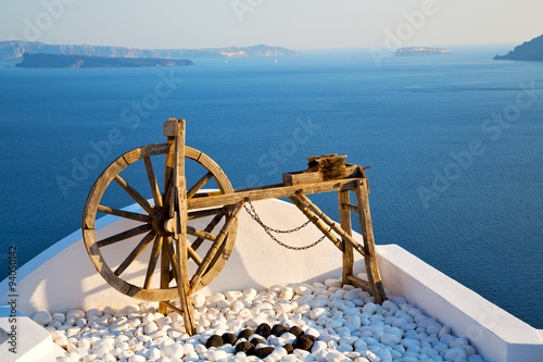 greece in santorini sea and spinning wheel