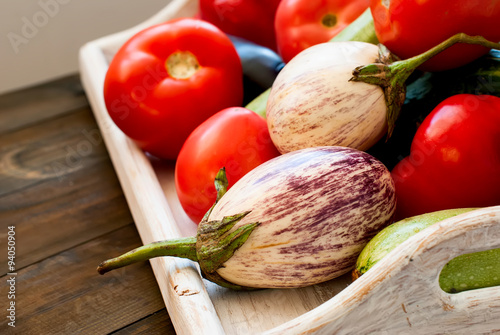 fresh vegetables - tomatoes, bell pepper, white eggplants, zucch photo