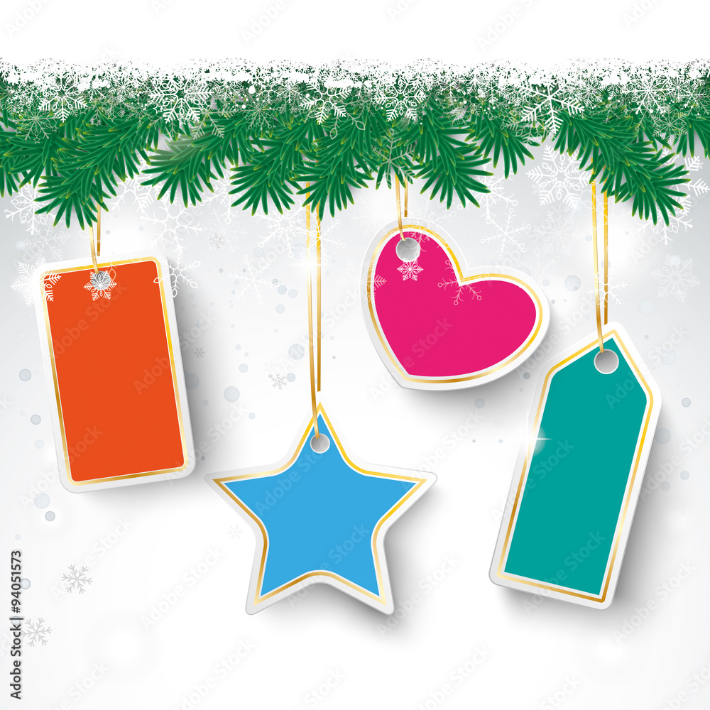 Snow Fir Twigs Bokeh Colored Price Stickers