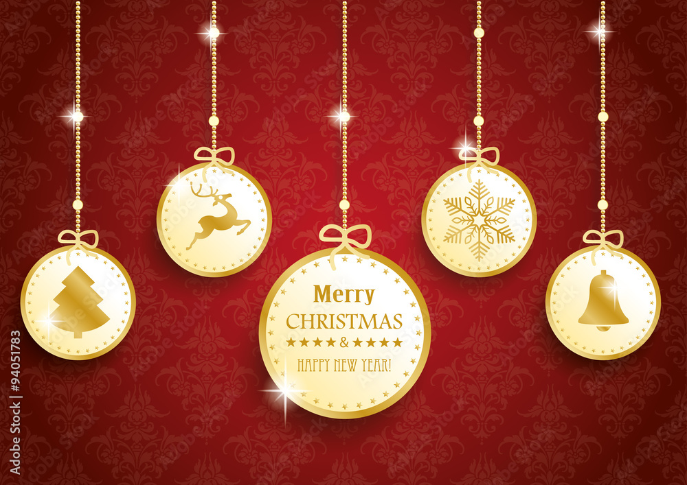 Golden Christmas 5 Circles Red Ornaments