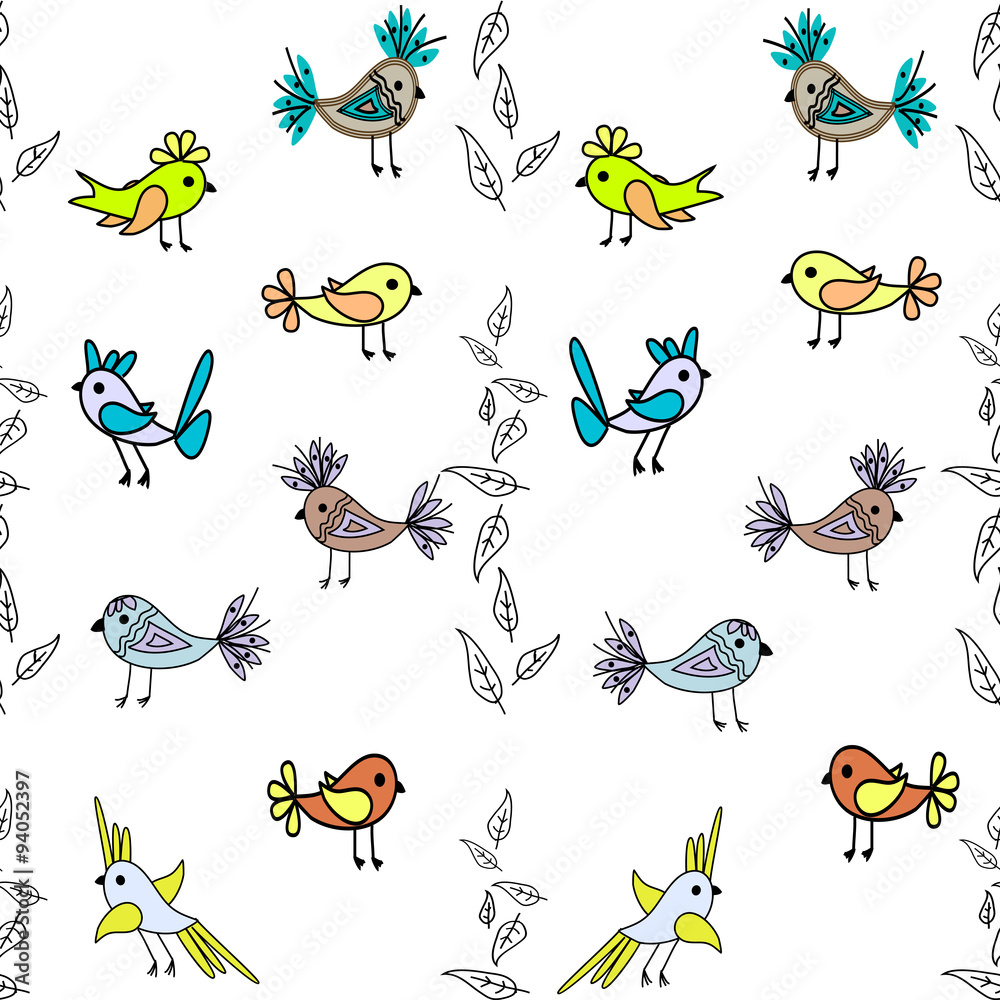 Obraz premium Little cute birds seamless pattern abstract background