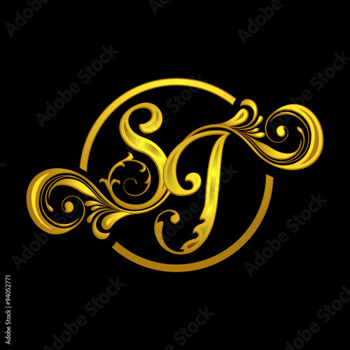 Golden Ornamental SJ Letter Initials
