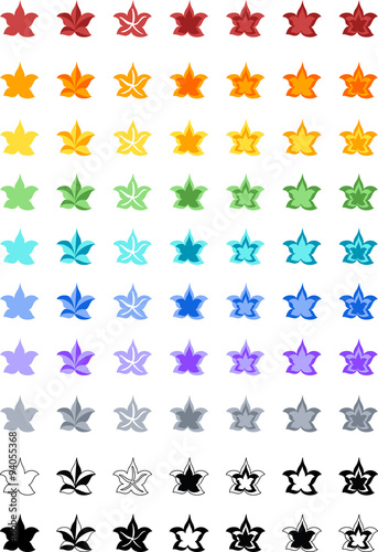 Seven Colors and Monochrome Color Cute Leaf Icon