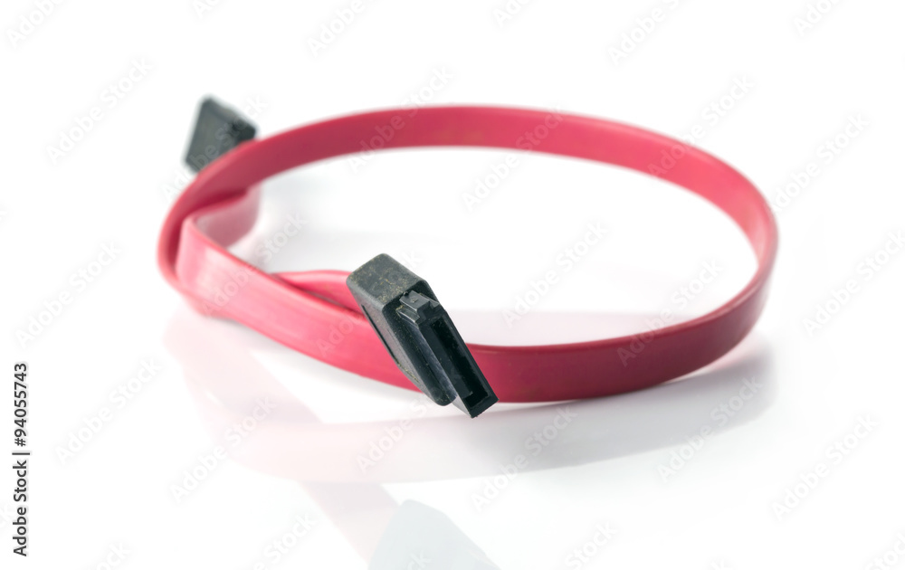 Red Serial-ATA cable isolate on white background Red Serial-ATA cable isolate on white background