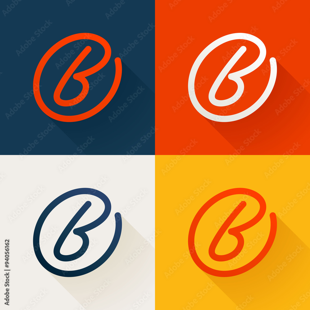 B letter in circle line logo set B letter in circle line logo set