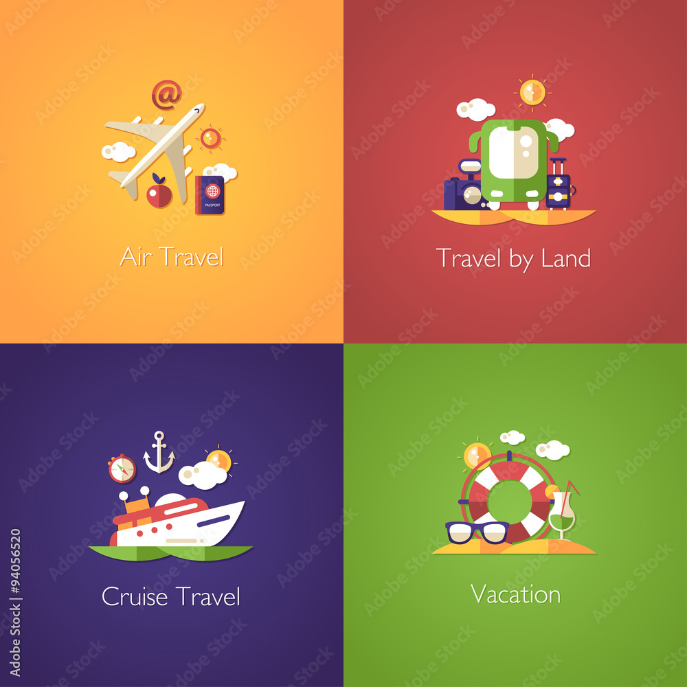 Fototapeta premium Set of travel flat design compositions