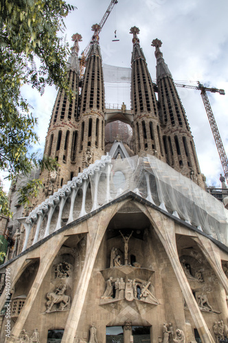 The famous unfinished Sagrada Familia cathedral designed by Gaudi in Barcelona in Spain 