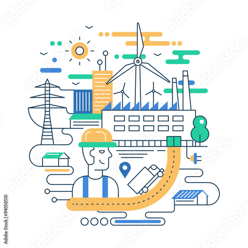 Illustration of modern line flat design city composition with