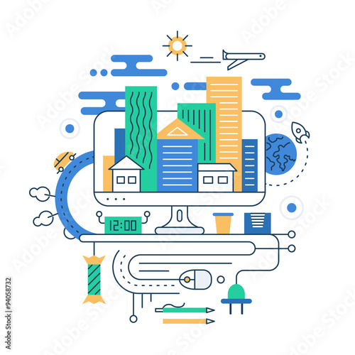 Travel planning. Illustration of modern line flat design city