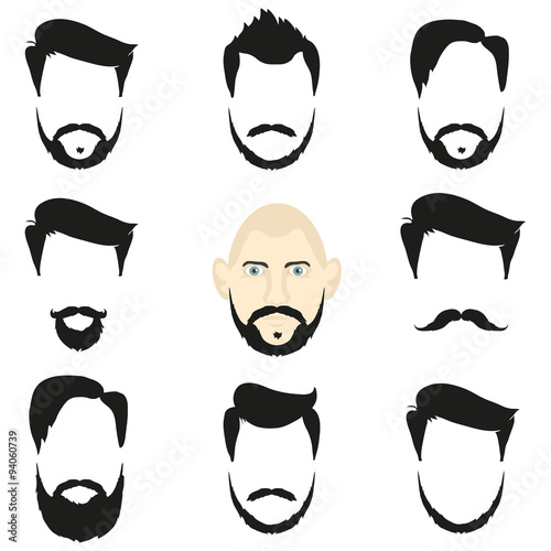Face blank templates hairstyles and  beards, hipster style