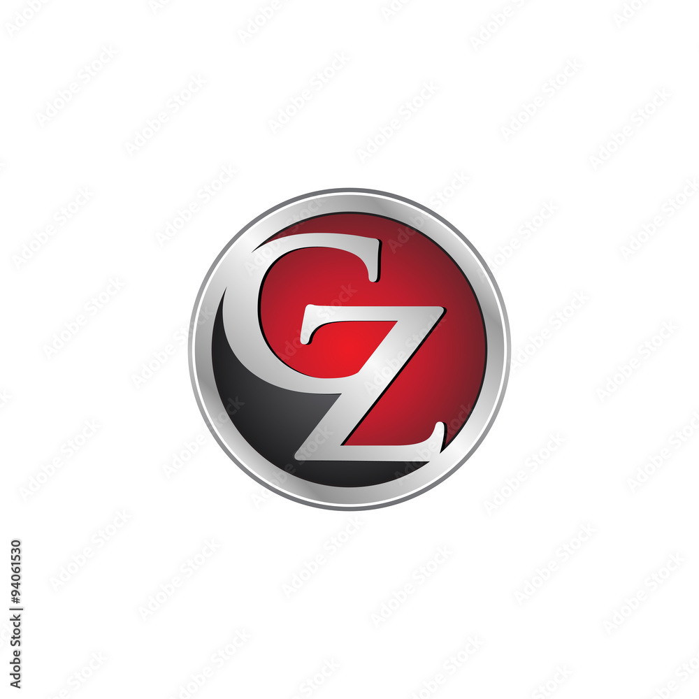 CZ initial circle logo red - obrazy, fototapety, plakaty 