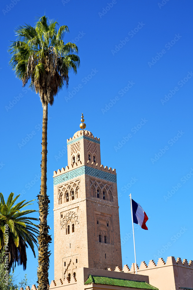 history in maroc africa  minaret religion french waving flag
