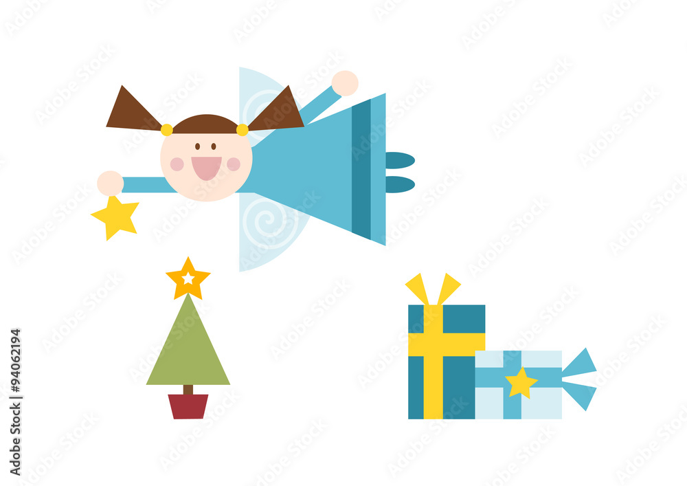 Weihnachtsengel mit Weihnachtsbaum und Geschenken Weihnachtsengel mit Weihnachtsbaum und Geschenken