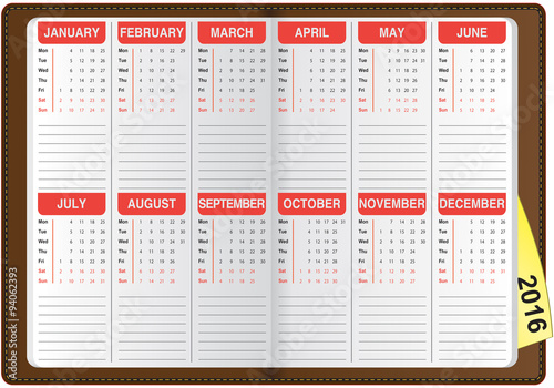 calendario inglese 2016