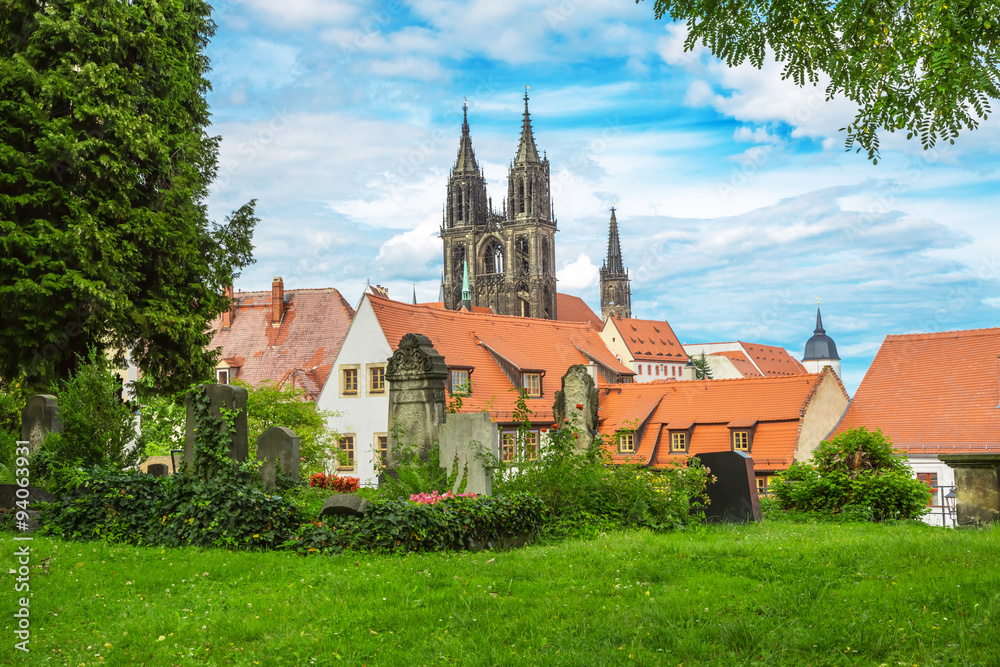 Meissen, View of the cemetery on Albrechtsburg in Meissen, Germany