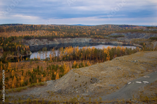 View of the dumps and flooded quarry near the town of Nizhny Tagil  Sverdlovsk region  autumn