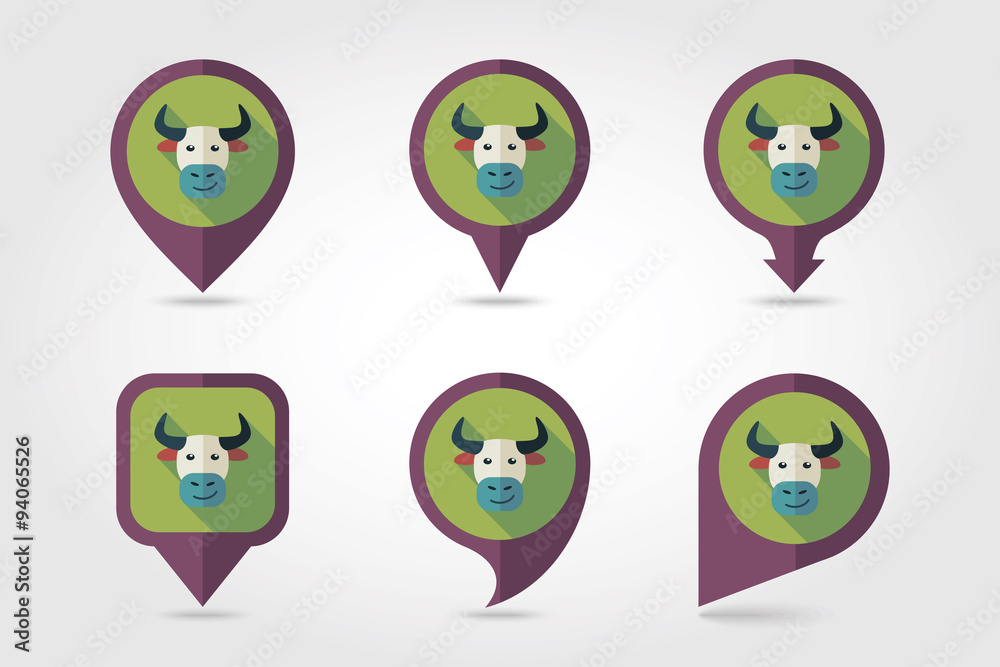 Bull mapping pins icons Bull mapping pins icons