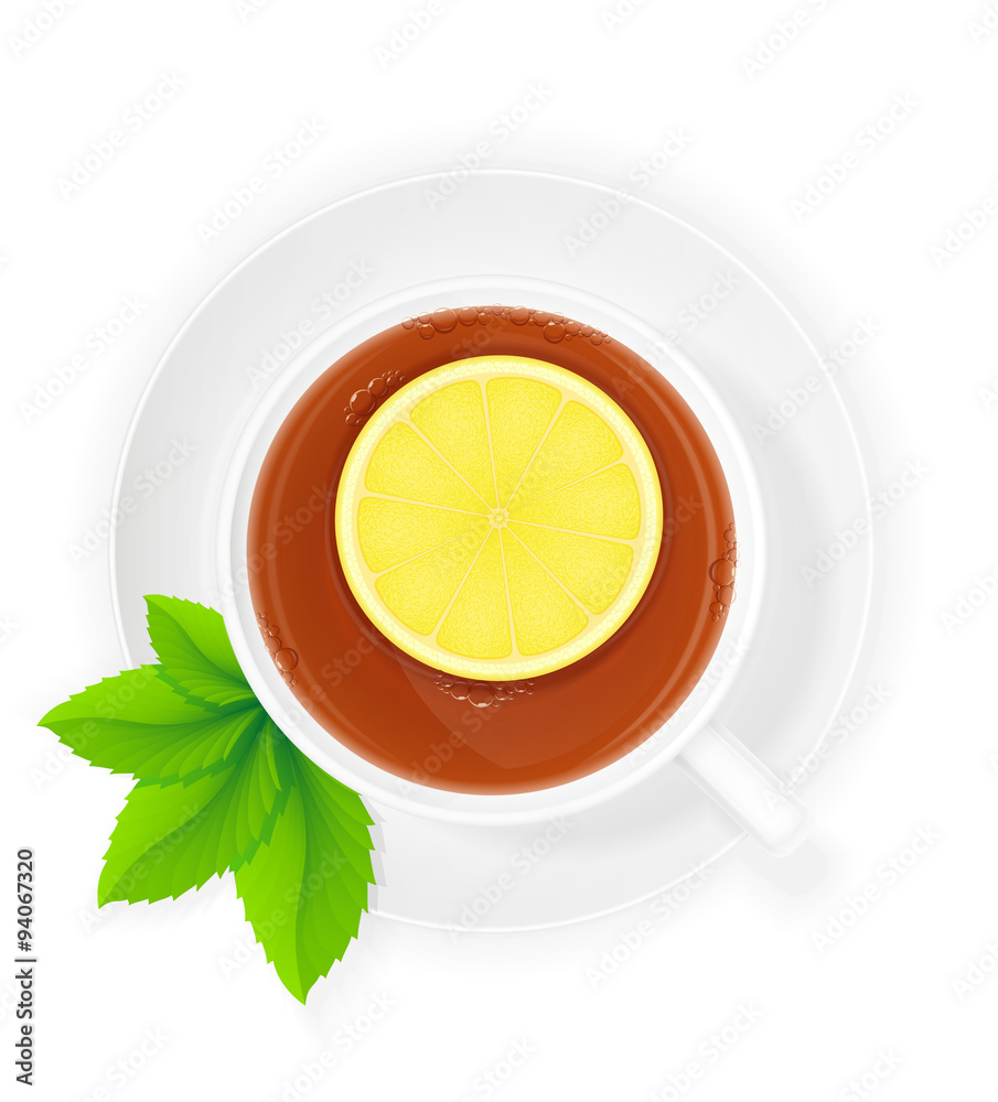 porcelain cup of tea with lemon and mint vector illustration porcelain cup of tea with lemon and mint vector illustration