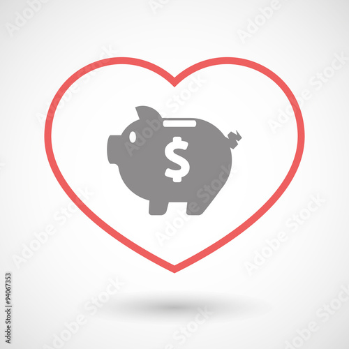 Line heart icon with a piggy bank
