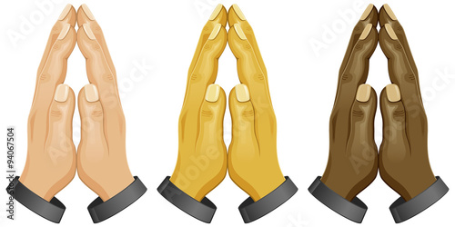 Praying hands in three color schemes.