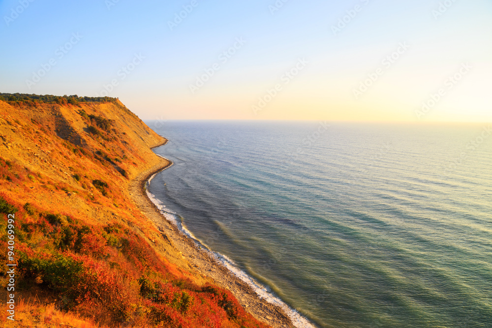 Steep coastline at sunrise, Emine, Bulgaria