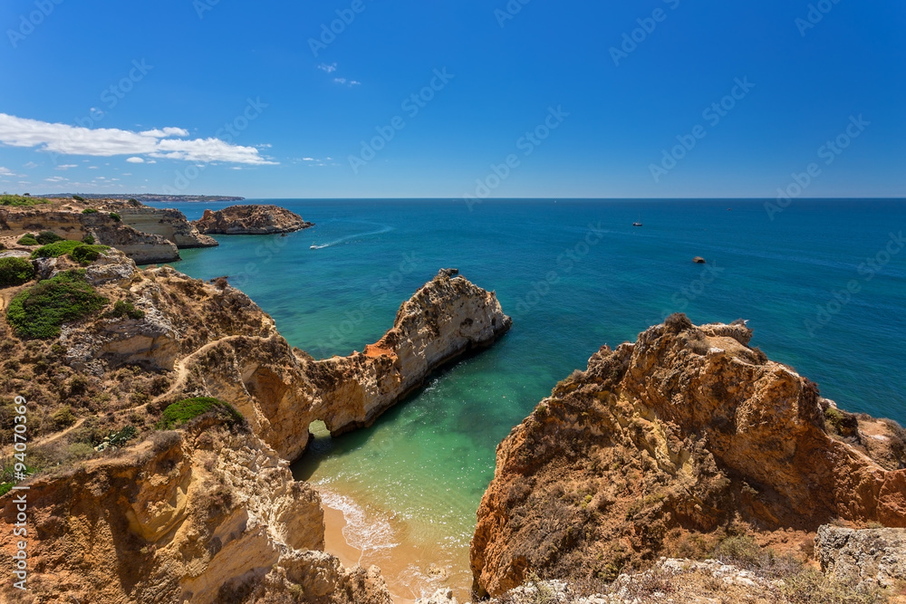 Seascapes Albufeira. In summer, the clear waters. Portugal Algarve area.