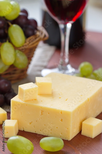 Cheese, grape and red wine