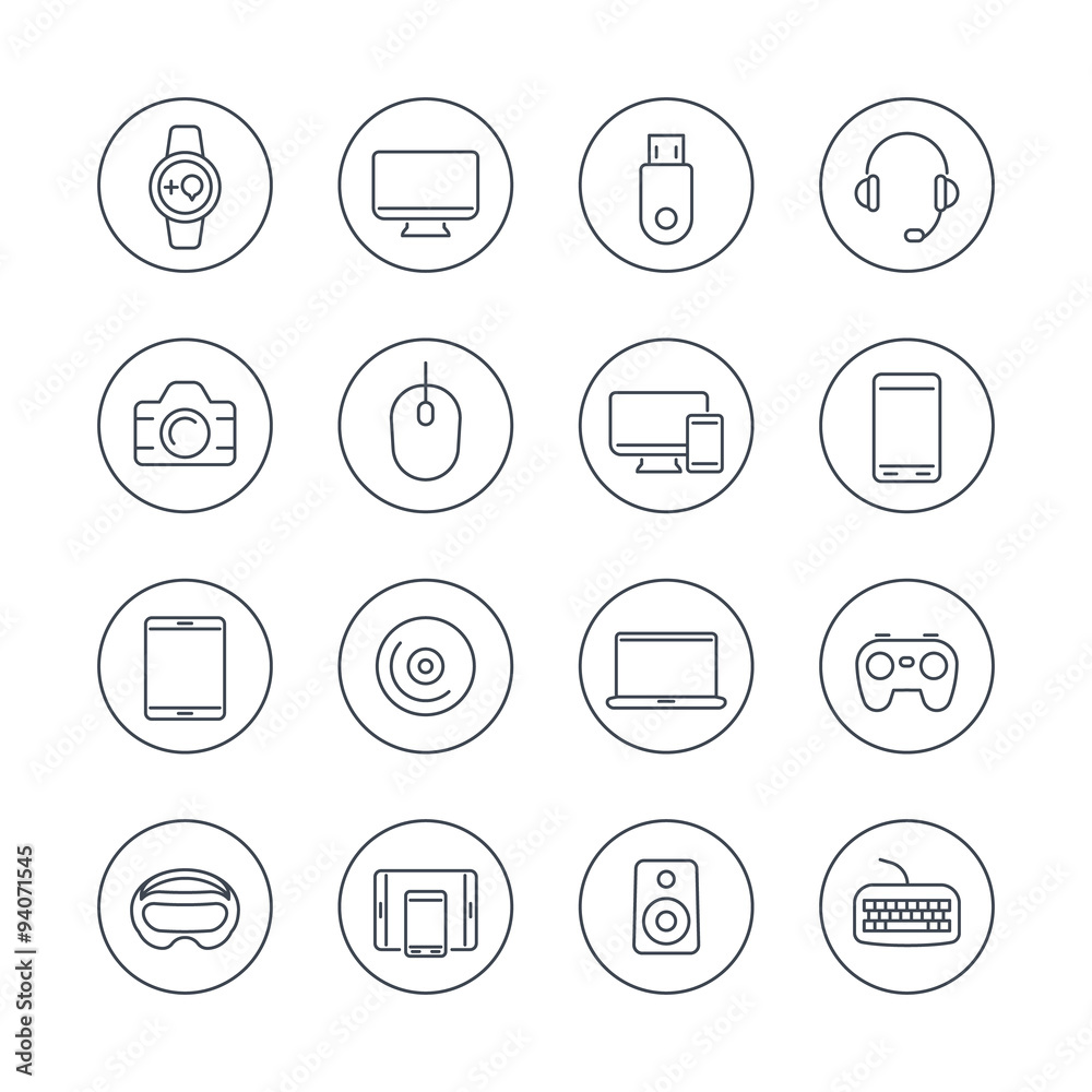 Modern gadgets line icons in circles, vector illustration Modern gadgets line icons in circles, vector illustration