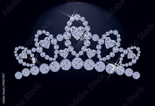 Princess diadem with diamonds hearts, vector illustration