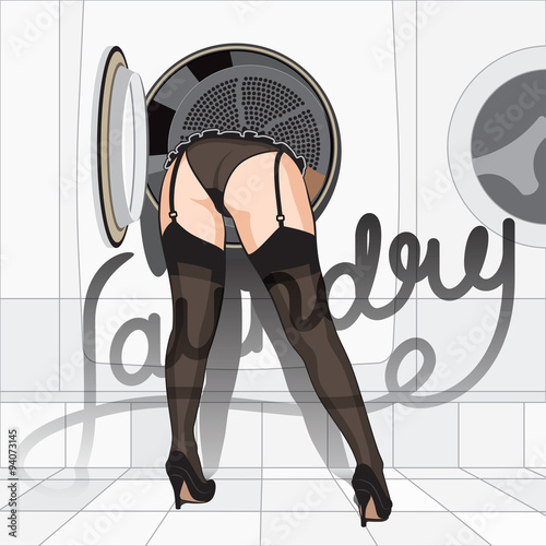 Washing machine and sexy woman