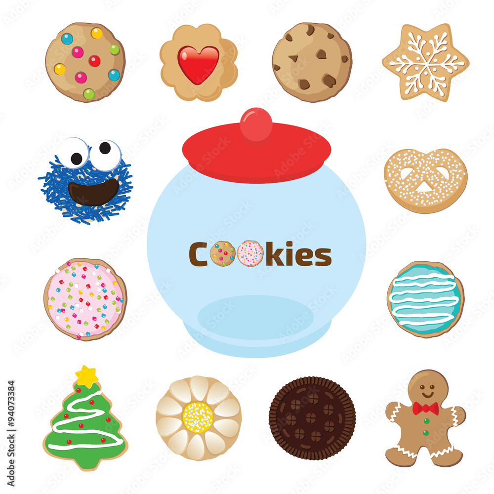 There is a cookie jar surrounded by cookies. There is a cookie jar surrounded by cookies.
