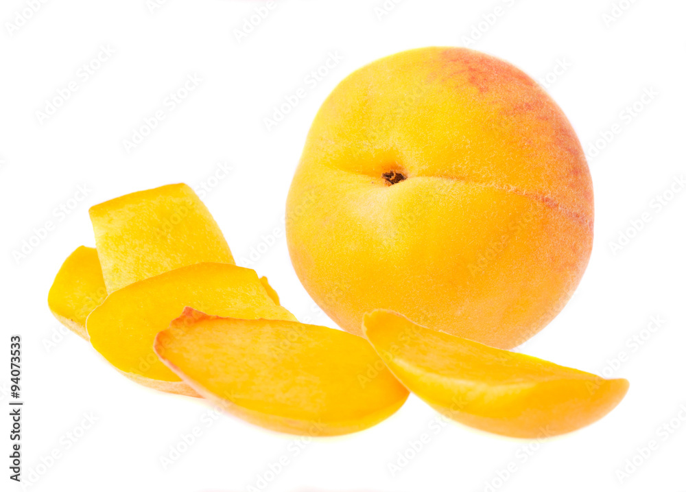 sliced peach isolated on a white background