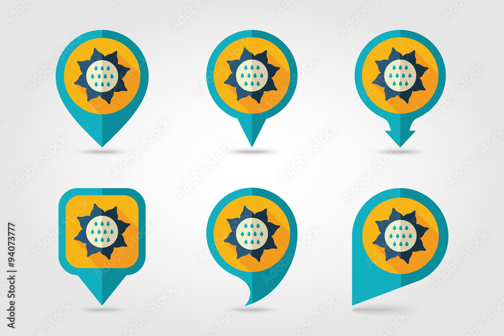 Sunflower mapping pins icons with long shadow Sunflower mapping pins icons with long shadow