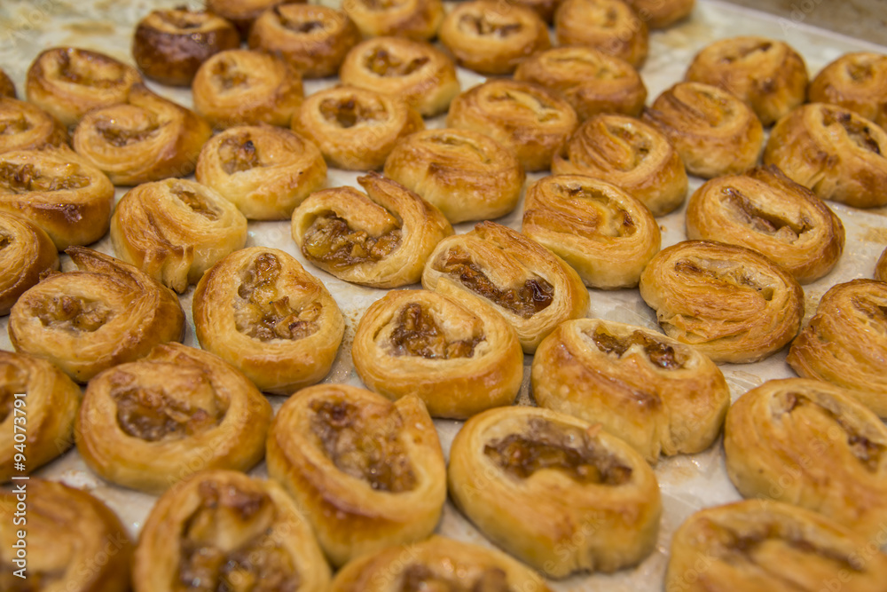 Fresh croissant on market stall