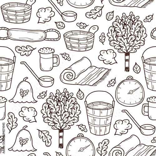 Sauna hand drawn seamless background