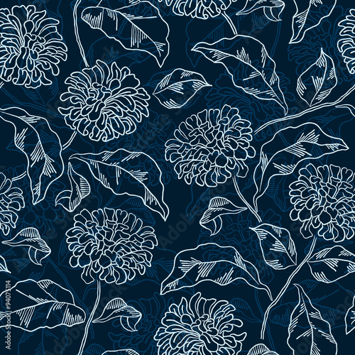 Seamless floral pattern with chrysanthemums. Vector .